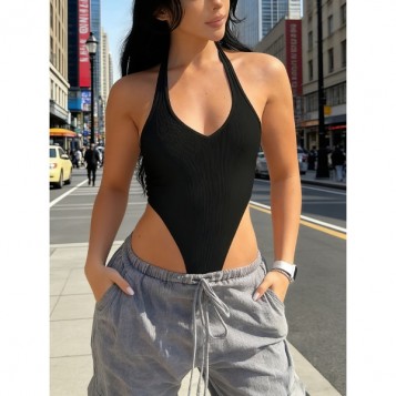 Std Cut Halter Top - Σέξυ Κορμάκι Μαύρο