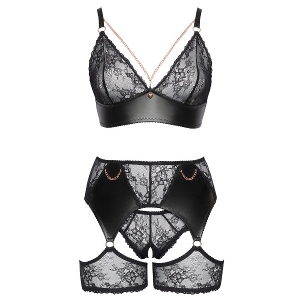 Sexy Bras - Cottelli Curves Wetlook Lace Set Black