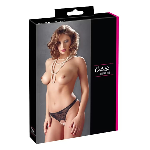 Underwear - Cottelli Collection String with Pearls Black