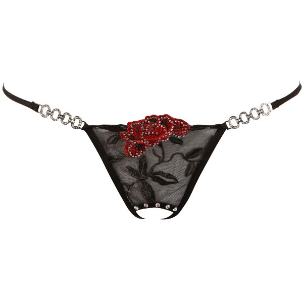Women' s Underwear - Crotchless Rose Thong Black Women' s Underwear - Crotchless Rose Thong Black
