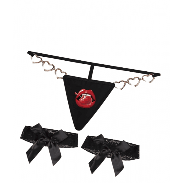 Std Cherry Lips - Στρίνγκ Και Ζαρτιέρες Μαύρες Std Cherry Lips - Στρίνγκ Και Ζαρτιέρες Μαύρες