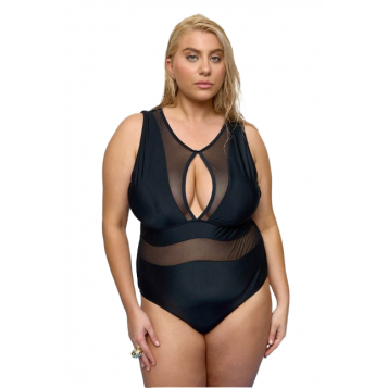 Std Plus Size - Ολόσωμο Μαγιό Με Διαφάνεια Μαύρο 
