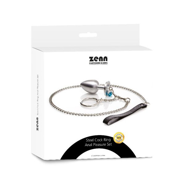 Anal Plugs Set - Zenn Anal Plug Leash Set Silver