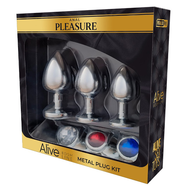 Anal Plugs Set - Alive Metal Plug Kit with Gemstones