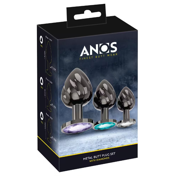 Anal Plugs Set - Anos Metal Plug Kit with Gemstones