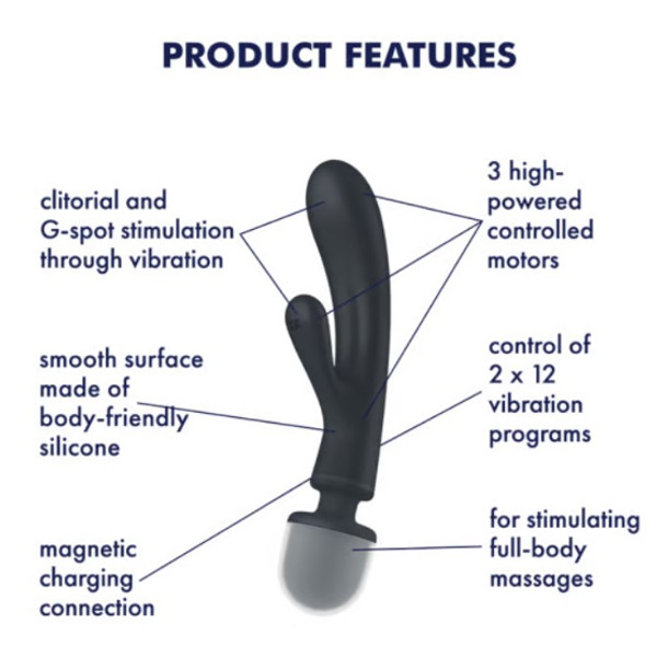 Vibs - Satisfyer Triple Lover Wand Vibrator Black 9.5cm Vibs - Satisfyer Triple Lover Wand Vibrator Black 9.5cm