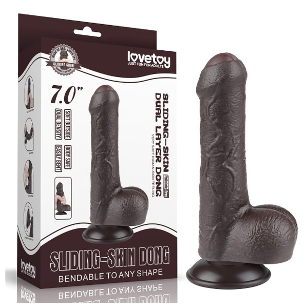 Dildos - Sliding Skin Dual Layer Dong 7 New Black