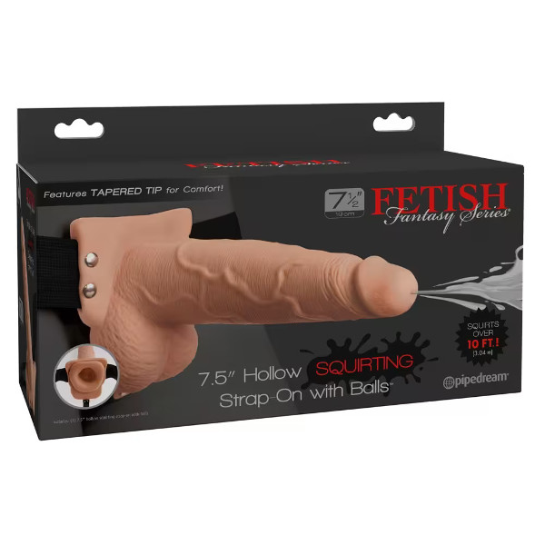 Strap on - FF Hollow Strap-on Squiting 7.5inch Flesh