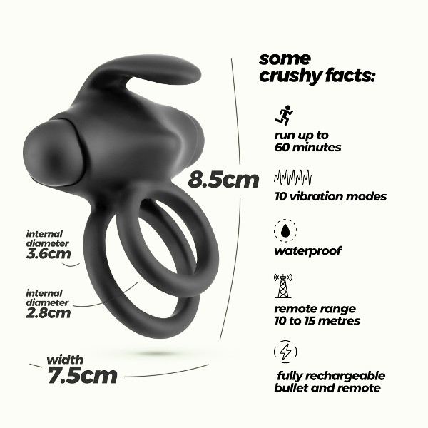 Penis Rings - Thumper Vibrating Double Cockring Remote Black Penis Rings - Thumper Vibrating Double Cockring Remote Black