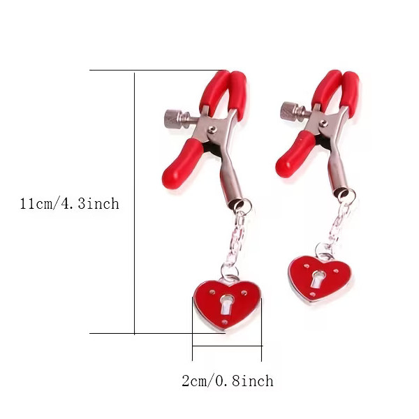 Bdsm Toys - Std Heart - Σφιγκτήρες Θηλών Ασημί-Κόκκινοι